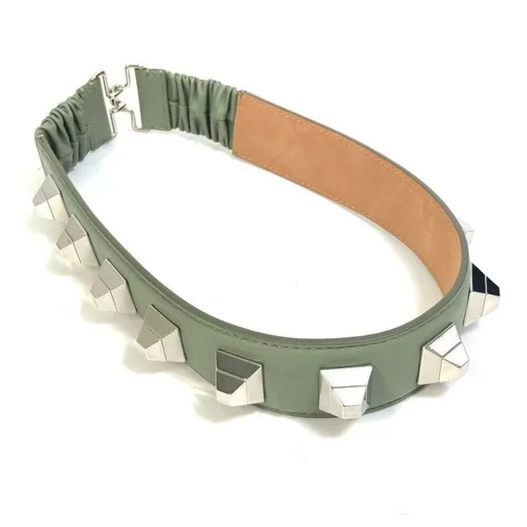 FENDI Studs Waist belt Leather khaki
